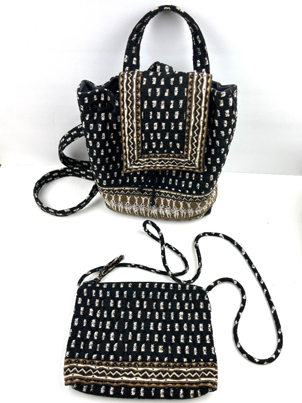 Vera Bradley Black Backpack Mimi Zebras Safari Print and Crossbody Purse Vintage